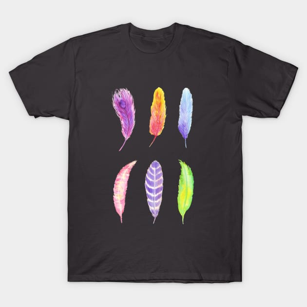 Vibrant watercolor feathers T-Shirt by Wolshebnaja